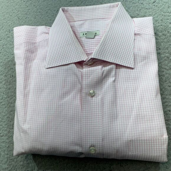 J Peterman Shirt Men 17.5 Graph Check Dress Barrel Cuff Casual Portugal 36.5 - Picture 1 of 16